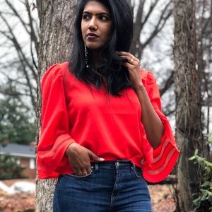 3/4 bell sleeve, v neck, lace patchwork loose top